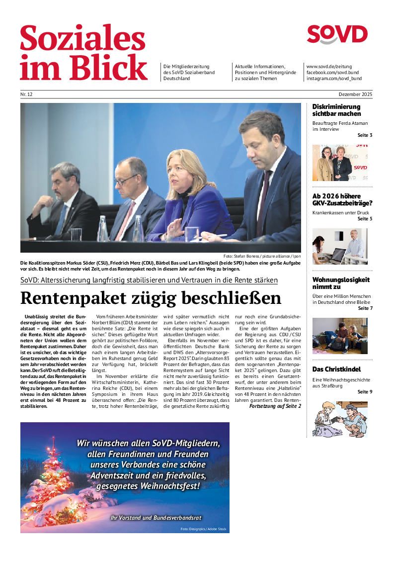 SoVD-Zeitung Dezember 2025, Ausgabe Rheinland-Pfalz / Saarland / Baden-Württemberg