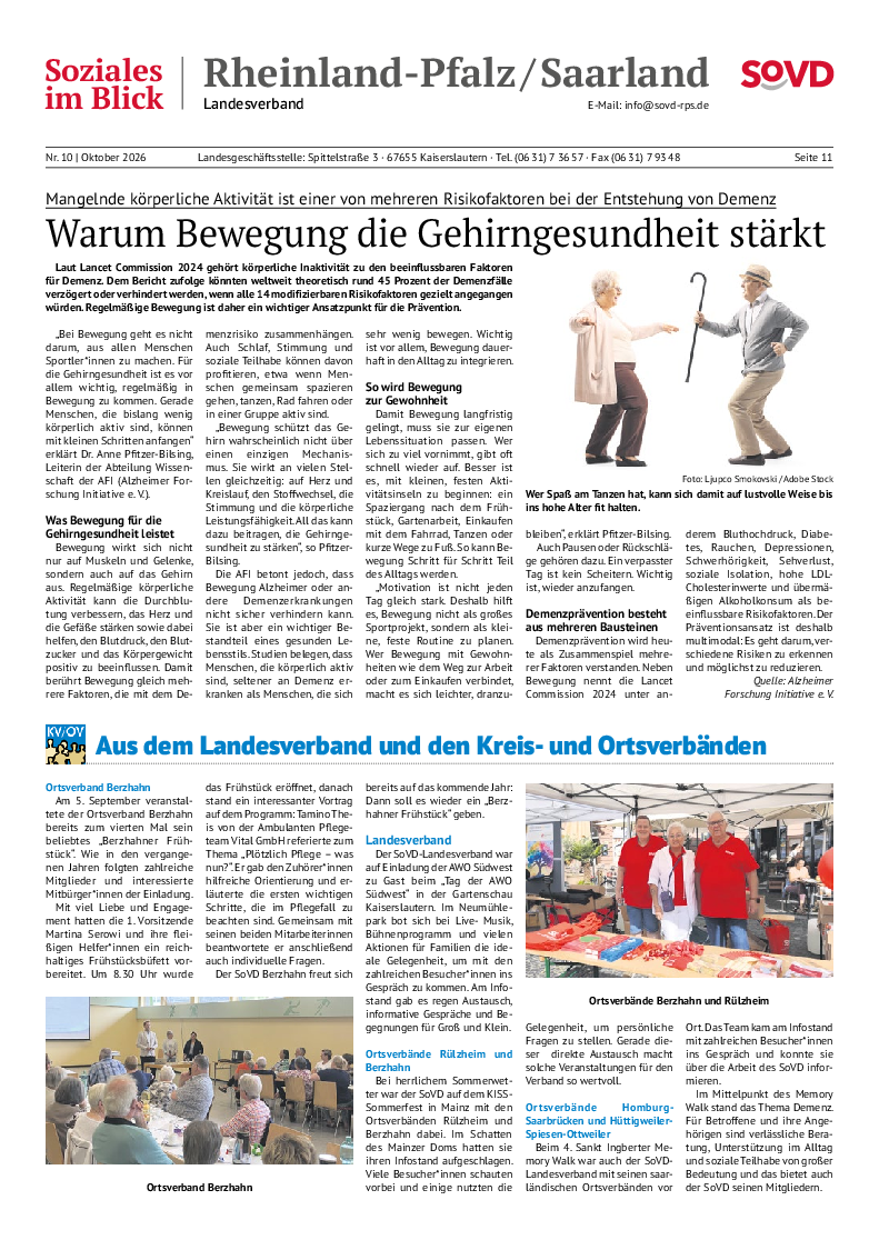 Landesbeilage Rheinland-Pfalz / Saarland, Baden-Württemberg, SoVD-Mitgliederzeitung Oktober 2026