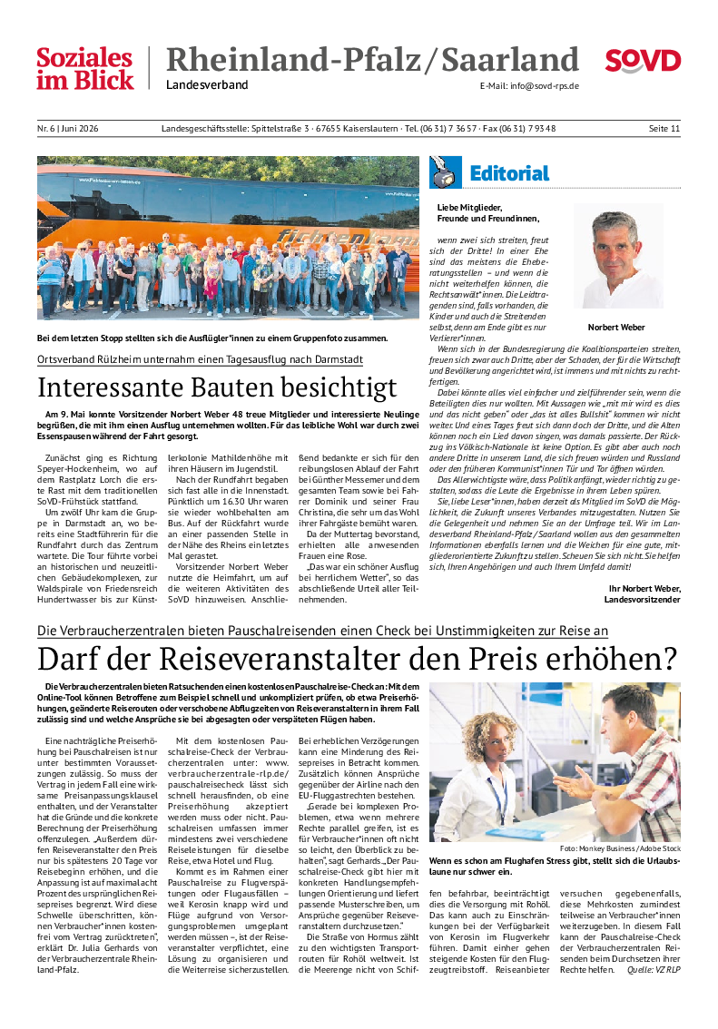 SoVD-Zeitung Juni 2026, Landesteil Rheinland-Pfalz / Saarland / Baden-Württemberg